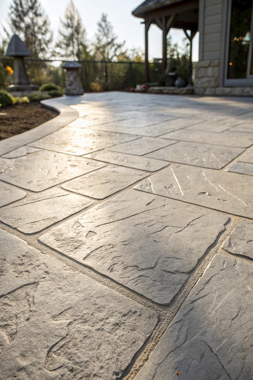 Elevate your patio with the timeless beauty of stamped concrete craftsmanship.