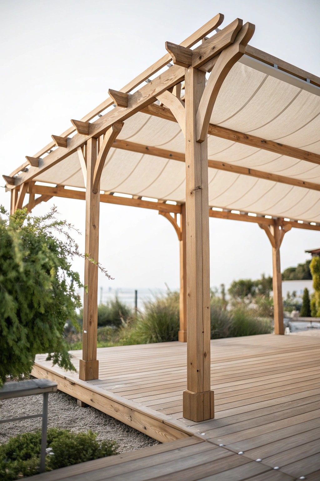 Effortless outdoor elegance: a timeless pergola with a retractable canopy for shade and style.