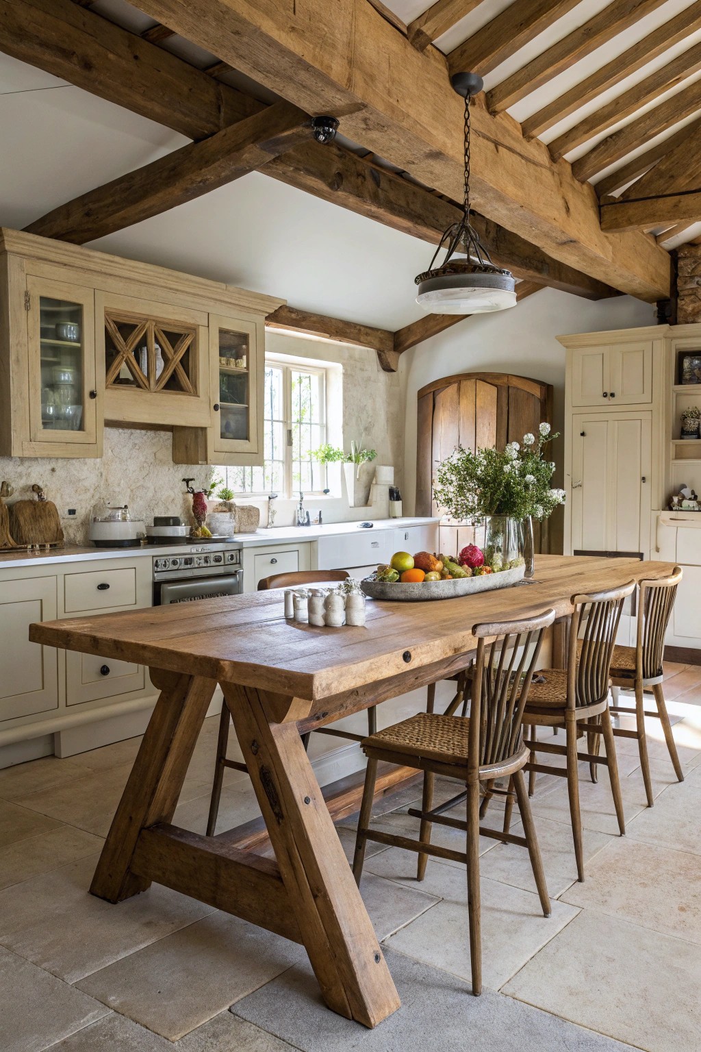 Repurposed furniture makes rustic kitchens flexible and full of character.