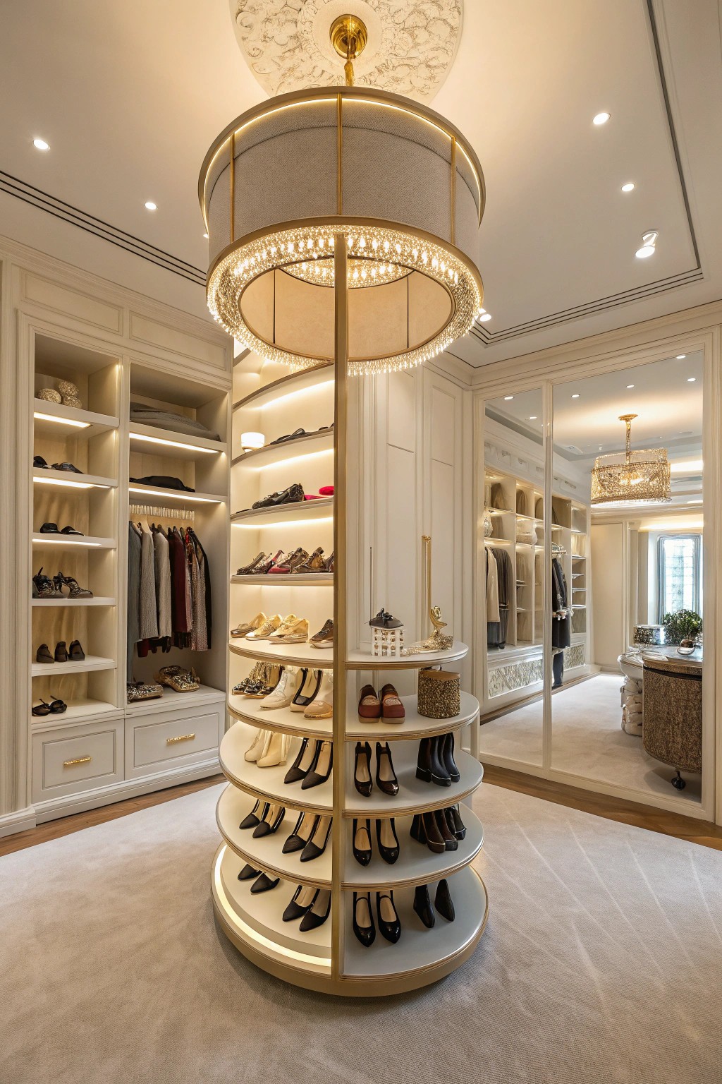 A rotating carousel makes shoe selection feel like a boutique experience.
