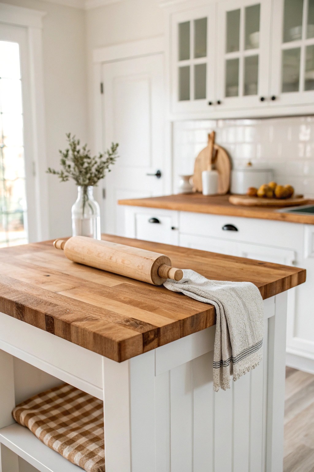 Warmth meets function: a stunning butcher block island, the heart of every cozy kitchen.