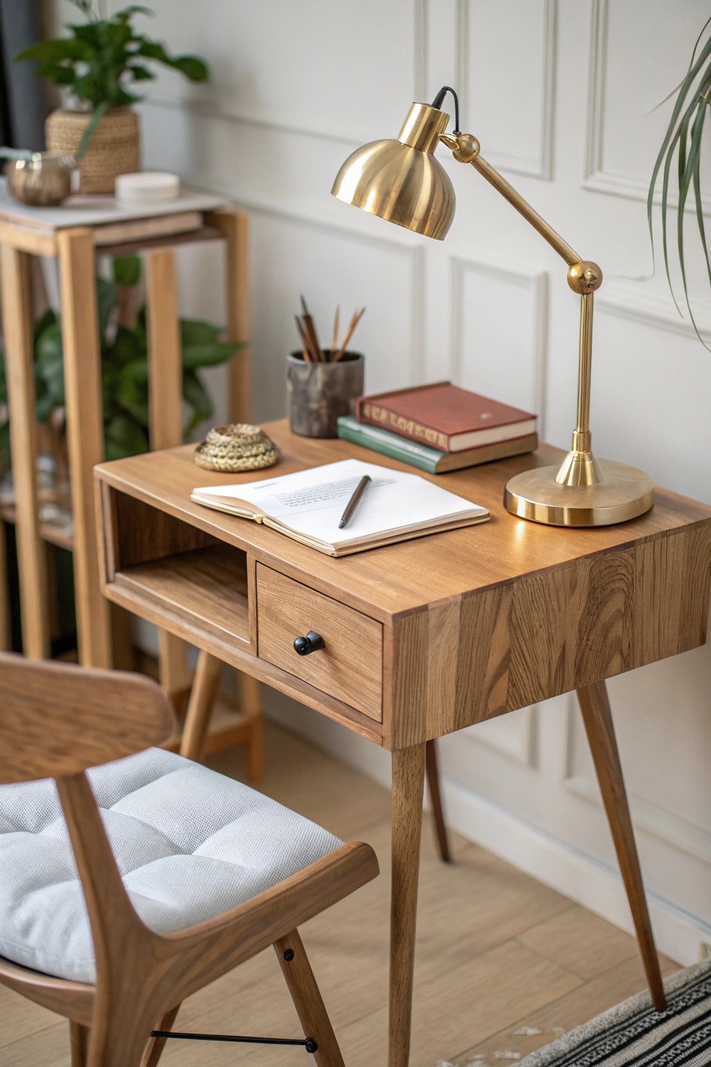 Turn a nightstand into your stylish micro office—simplicity meets creativity.