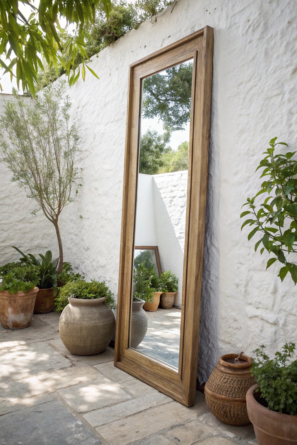 Amplify your patio with the natural beauty of a handcrafted outdoor mirror.