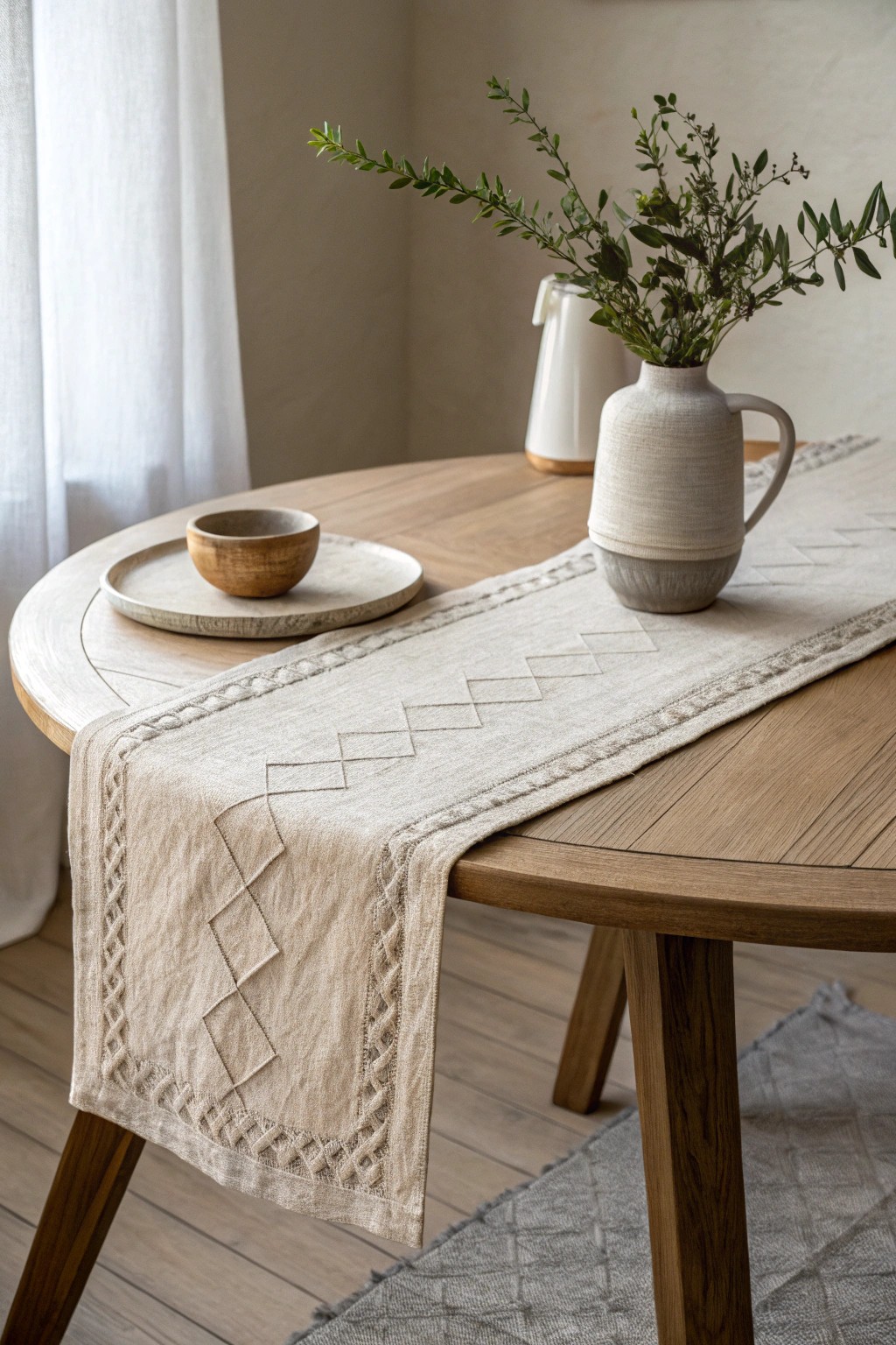 A fresh take: Diagonal table runner placement for effortless natural charm.