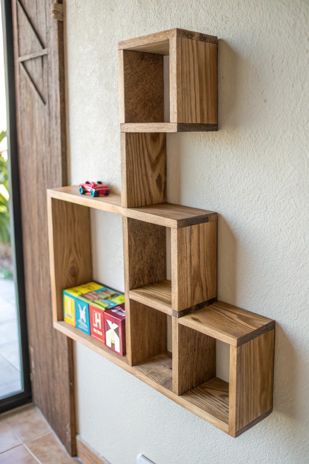 Playful elegance: a Tetris-inspired shelf brings joyful energy and artisanal charm to any space.