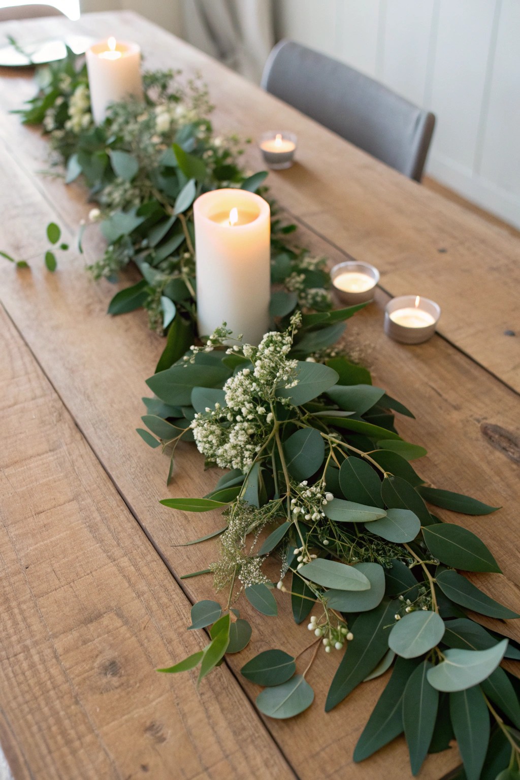Elegant greenery runner: timeless simplicity for your wedding table.