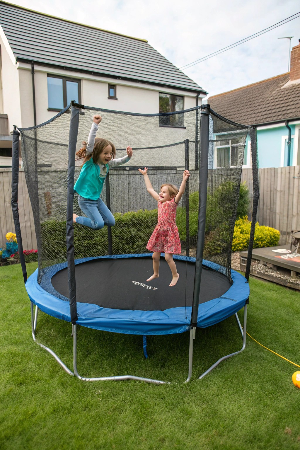 A trampoline brings bouncy energy and shared laughter to outdoor play.
