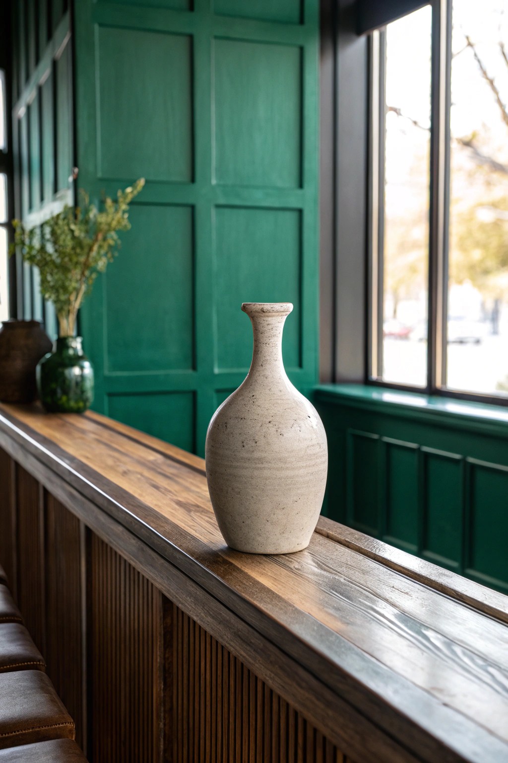 Elevate your bar with a lush, color-drenched accent wall and handcrafted details.