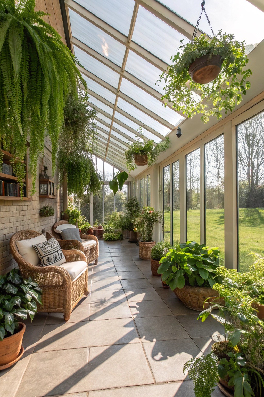 A sunroom garden space bursting with life and natural light.