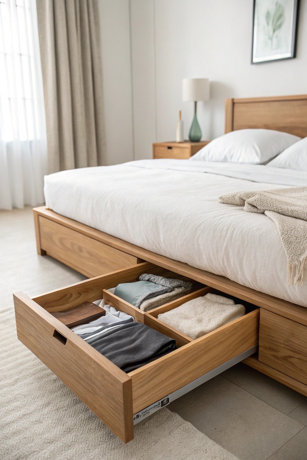 Effortless minimalism: hidden storage for a tranquil bedroom