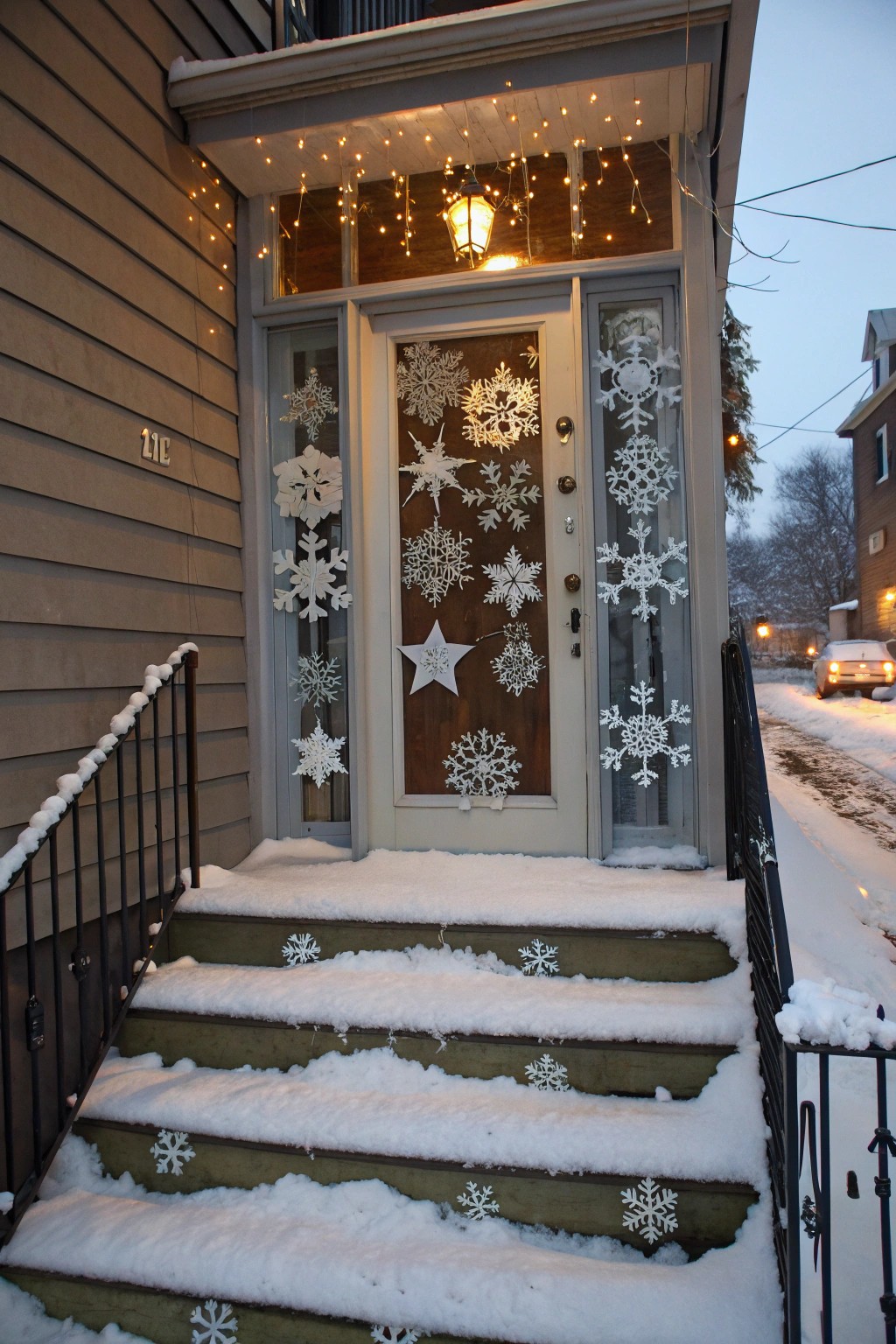 A snowflake explosion door brings frosty elegance to your home.