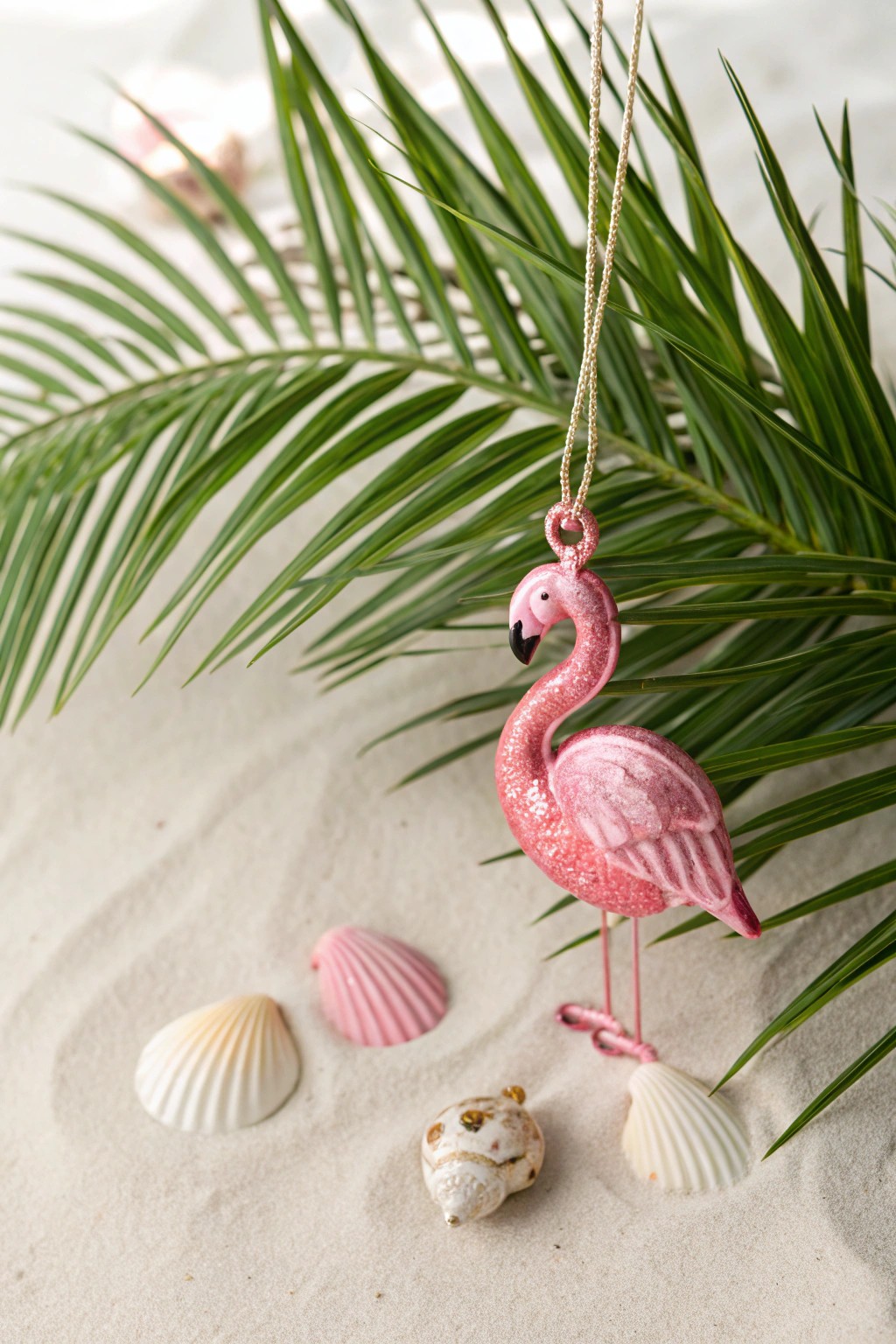 Bring island vibes home with a charming flamingo Christmas ornament on a palm leaf—tropical holiday escape in one simple touch.