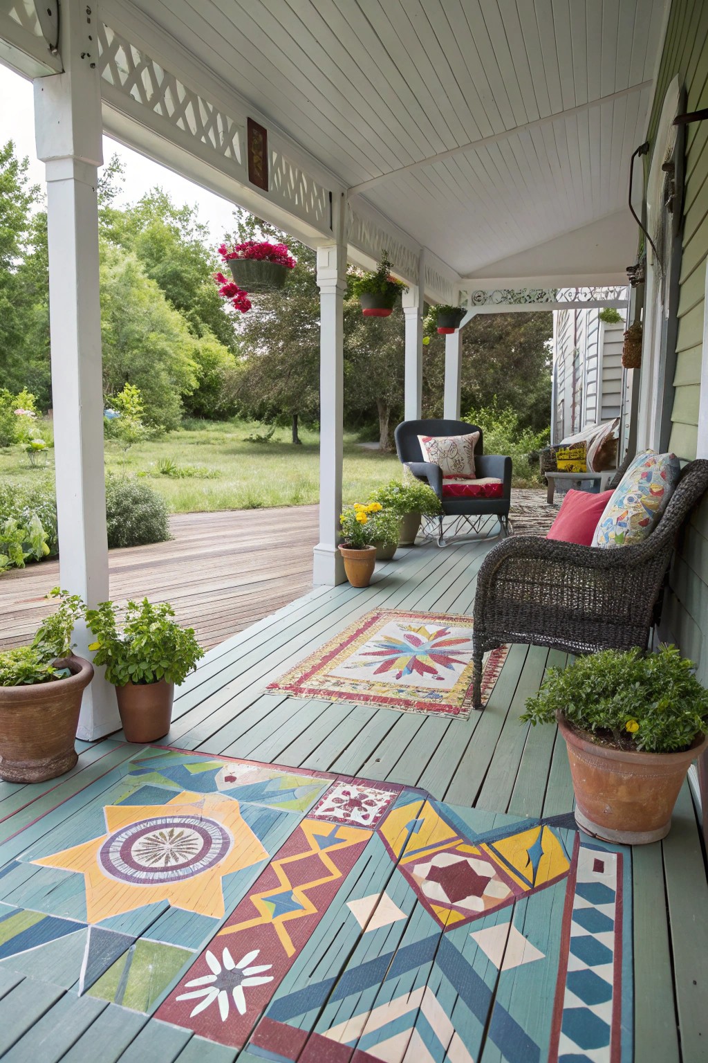 Painted floors give your porch playful, personal flair.