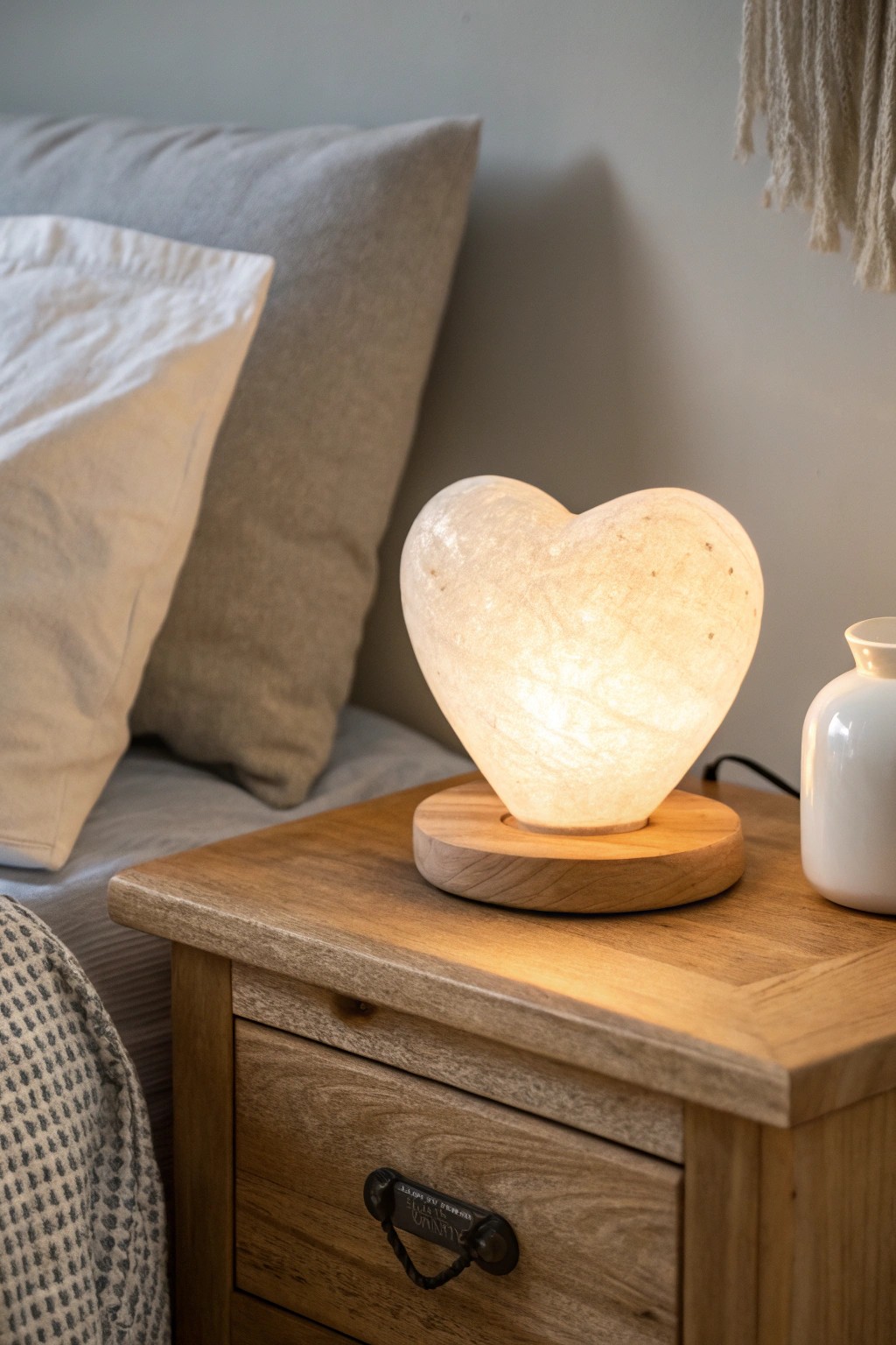 A heart-shaped lamp brings warmth and charm to any cute-themed room.
