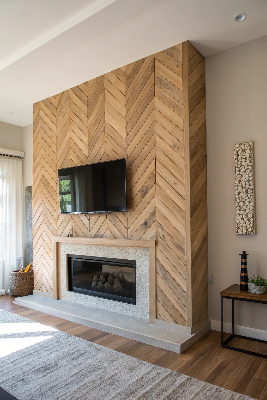 Elevate your space with a handcrafted chevron 3D wall—natural beauty meets modern style.