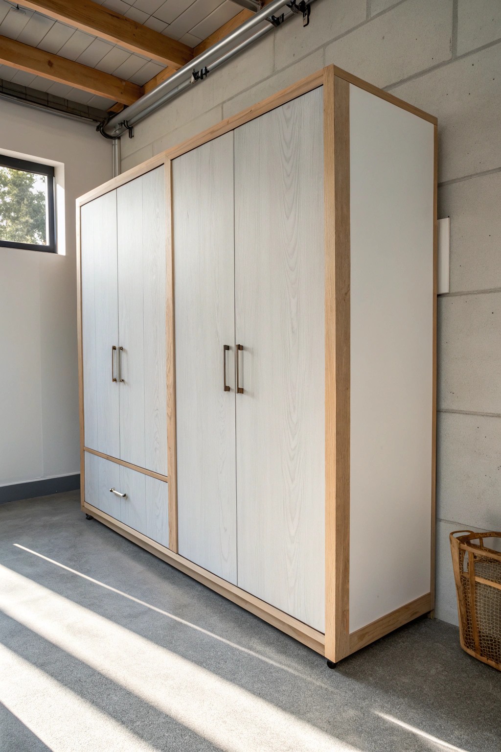 Elevate your garage with minimalist storage—where simplicity meets craftsmanship.