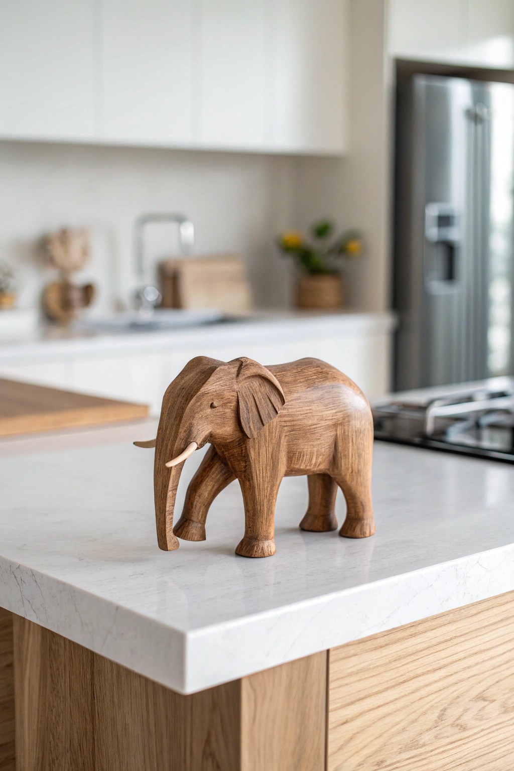 Elevate your kitchen island with an artful, hand-carved wooden accent.