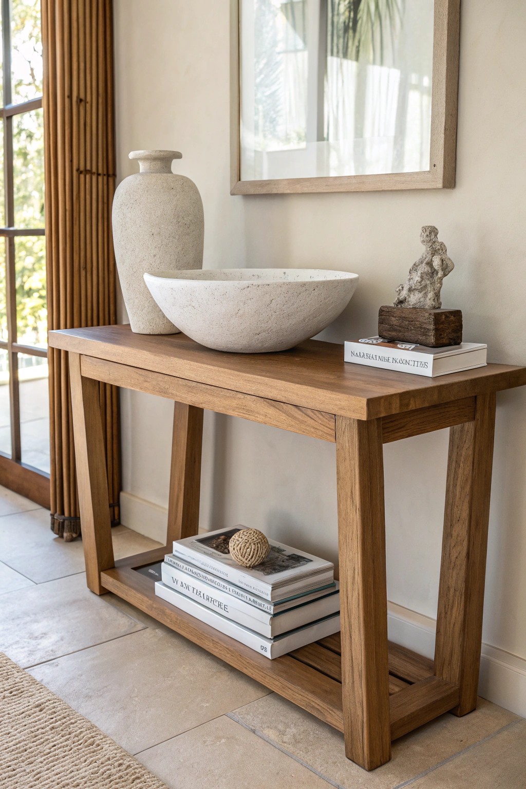 Modern entryway magic: styled console table symmetry for a serene welcome.