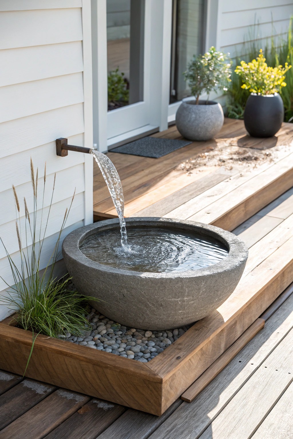 Bring tranquil spa vibes to your porch with a modern stone water fountain.