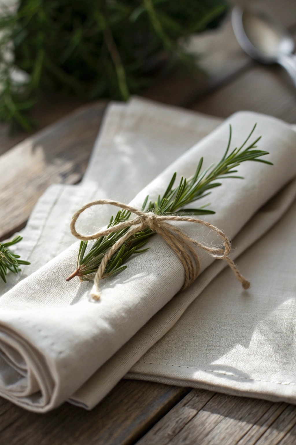 Elevate your table with a beautifully simple herb-wrapped napkin.