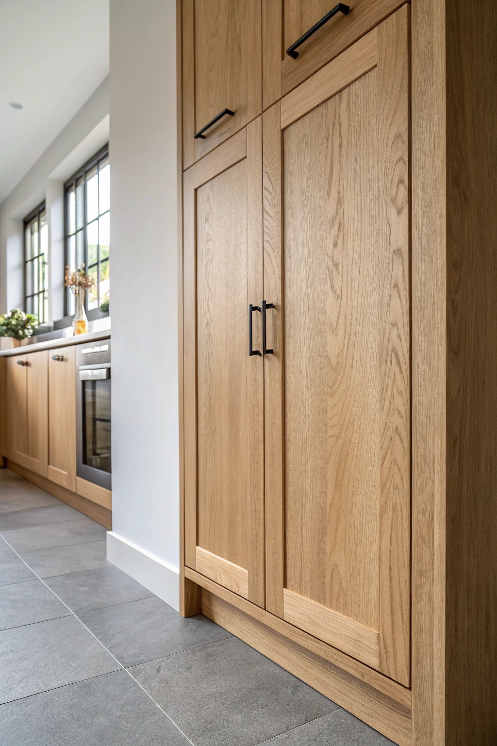 Seamless beauty: Hidden kitchen storage for a polished open space.