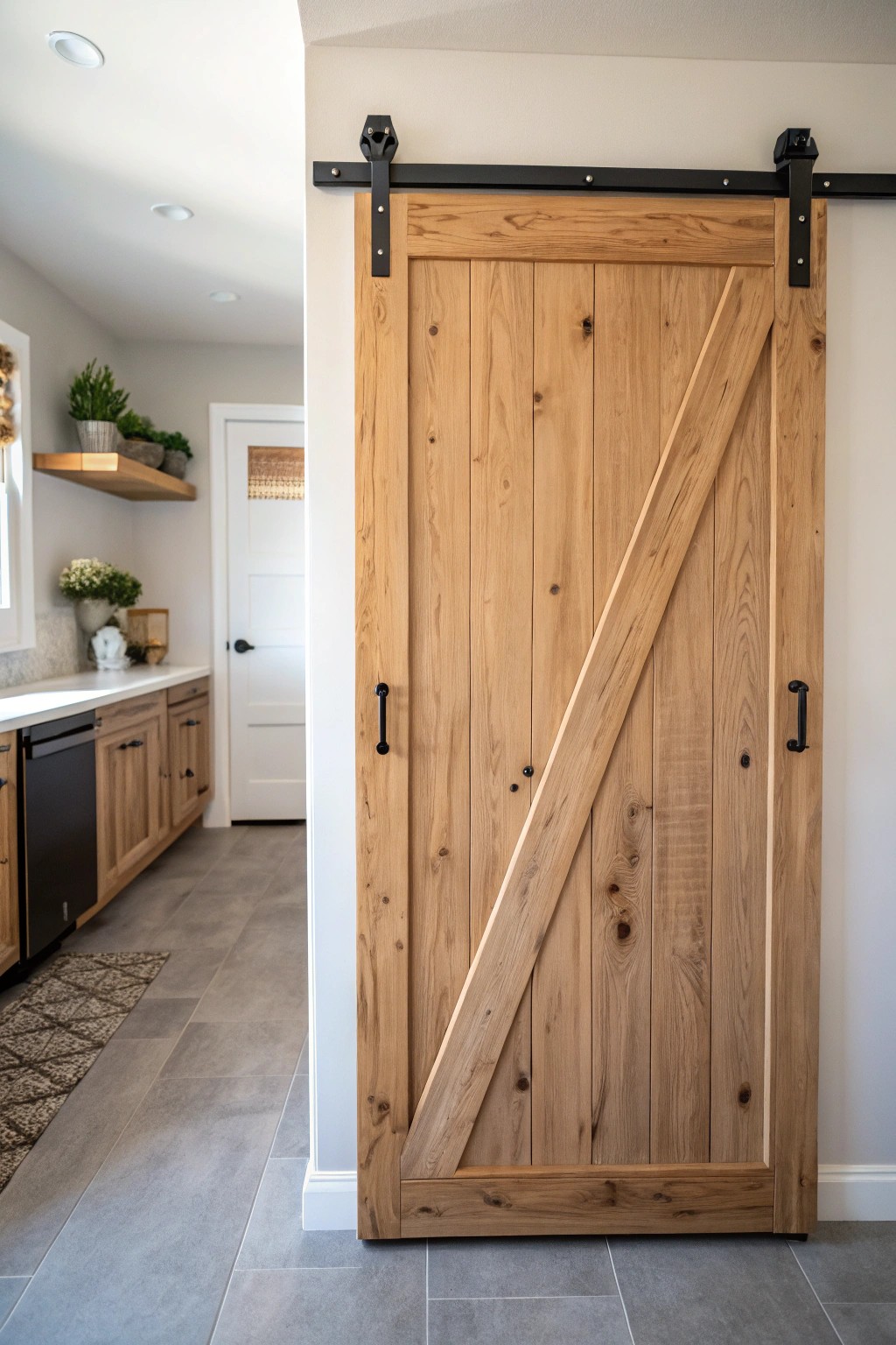 Bring rustic charm and space-saving style to your kitchen with a sliding barn-style pantry door.