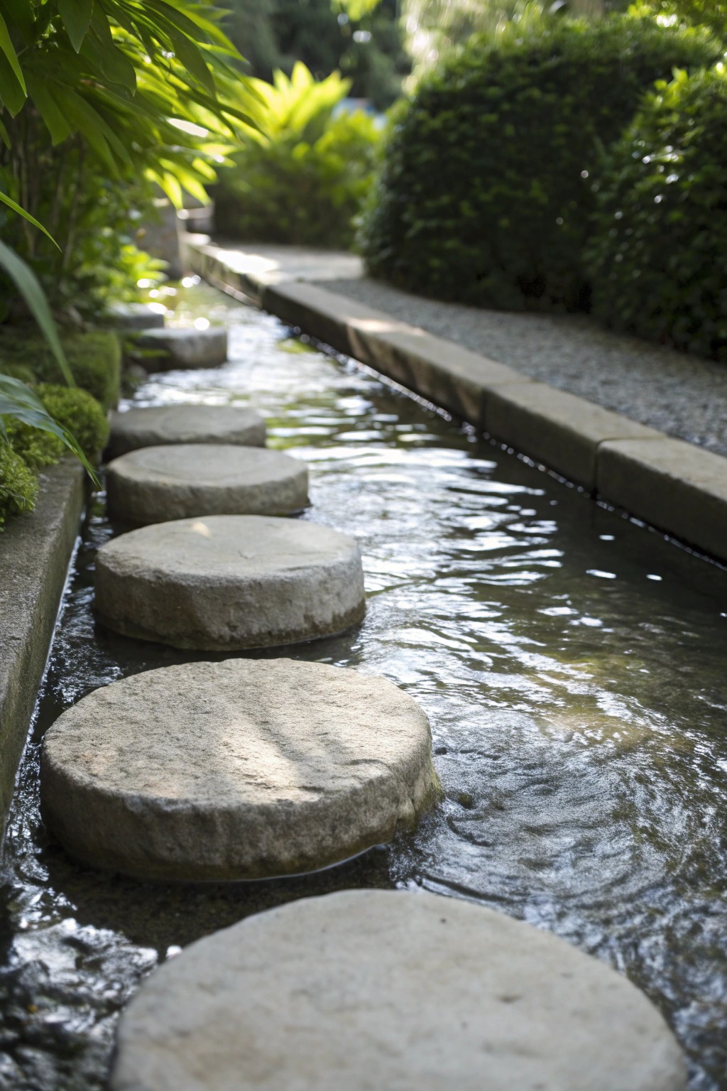 Simple elegance: a handcrafted paver bridges tranquil waters for a magical walkway moment.