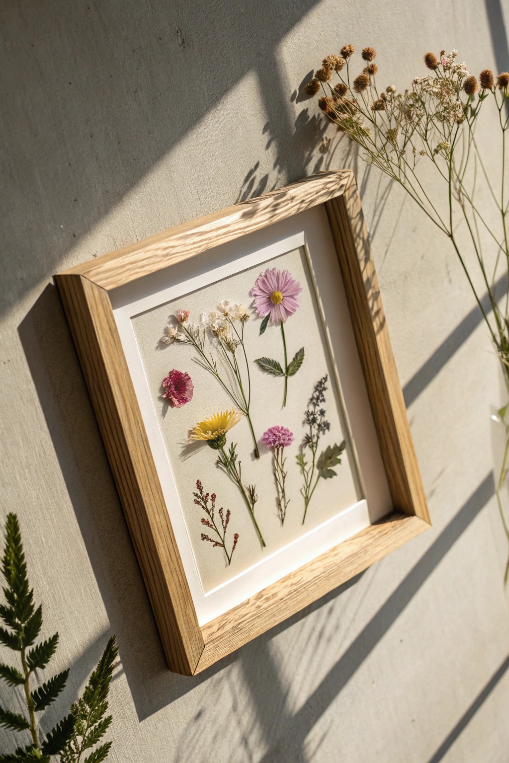 Elevate your space with a floating shadowbox of pressed blooms—simple, natural, and timeless.