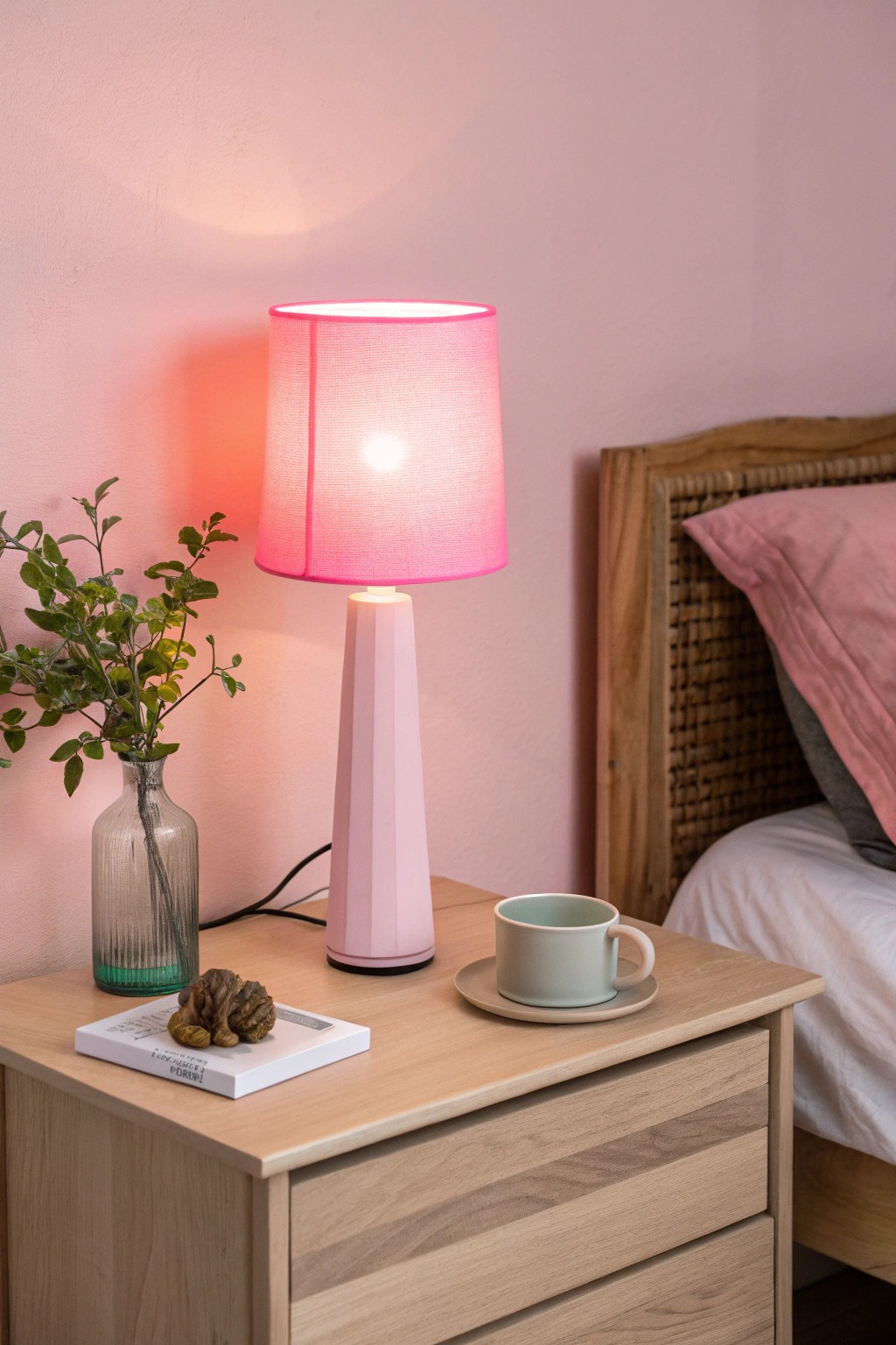 Give your pink bedroom an edge with a single neon accent—simple, bold, and beautiful.