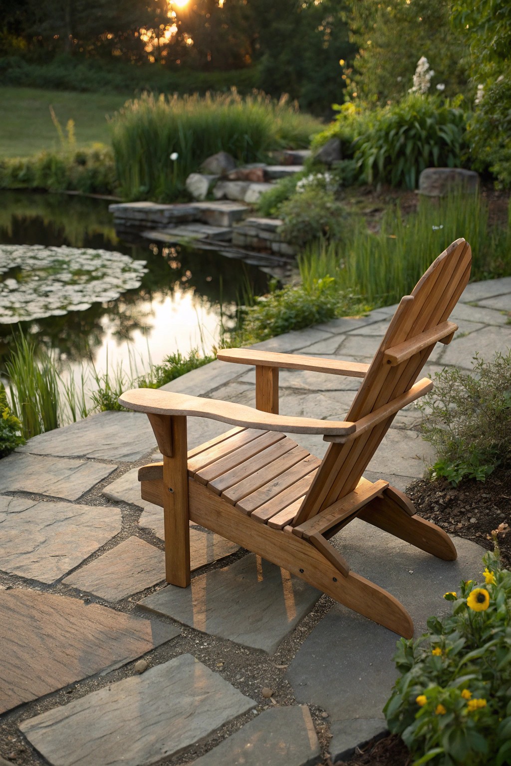 Unwind by the pond in timeless handcrafted style.