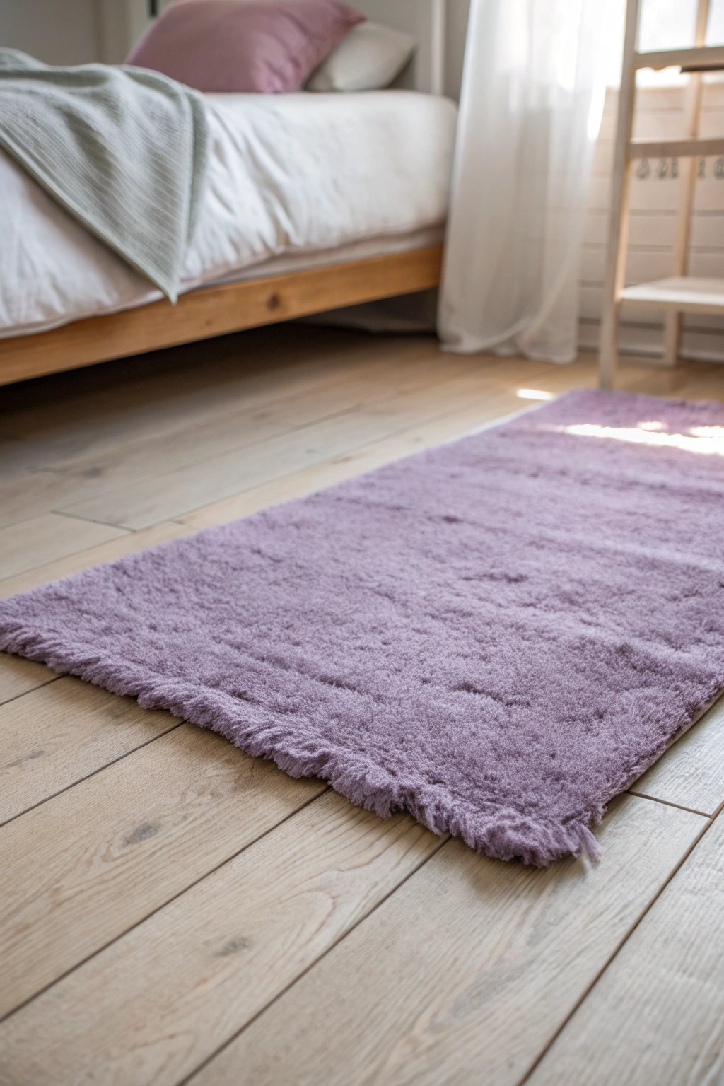 Elevate your bedroom’s comfort with a beautifully crafted purple rug.