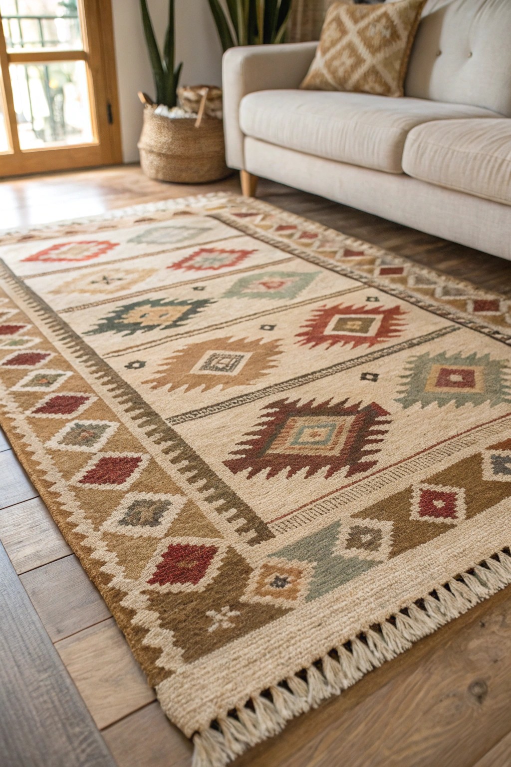 Layering a kilim over jute: simple textures, cozy depth.
