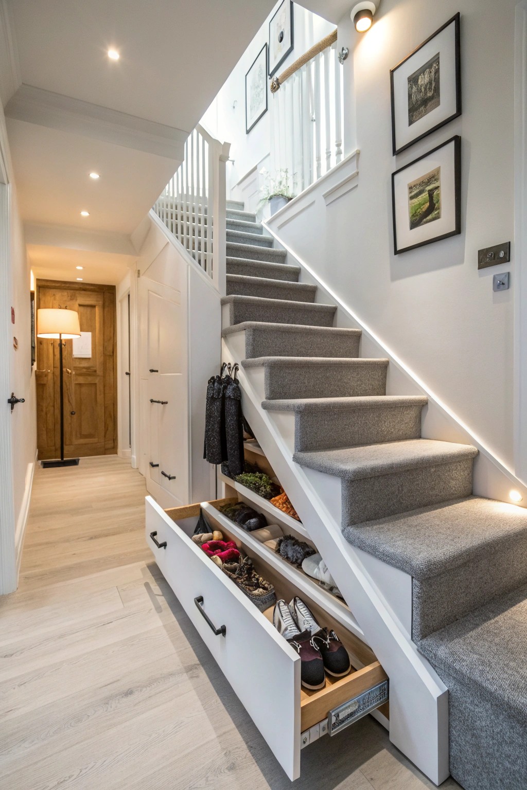 Hidden drawers in the stairs are a true storage surprise.