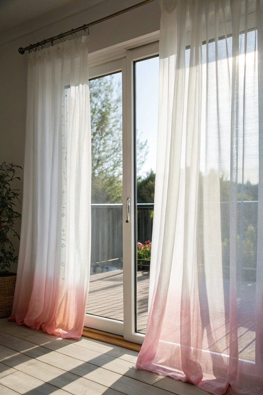 Let sunlight paint your space with transparent ombre curtains—effortless beauty for your patio door.