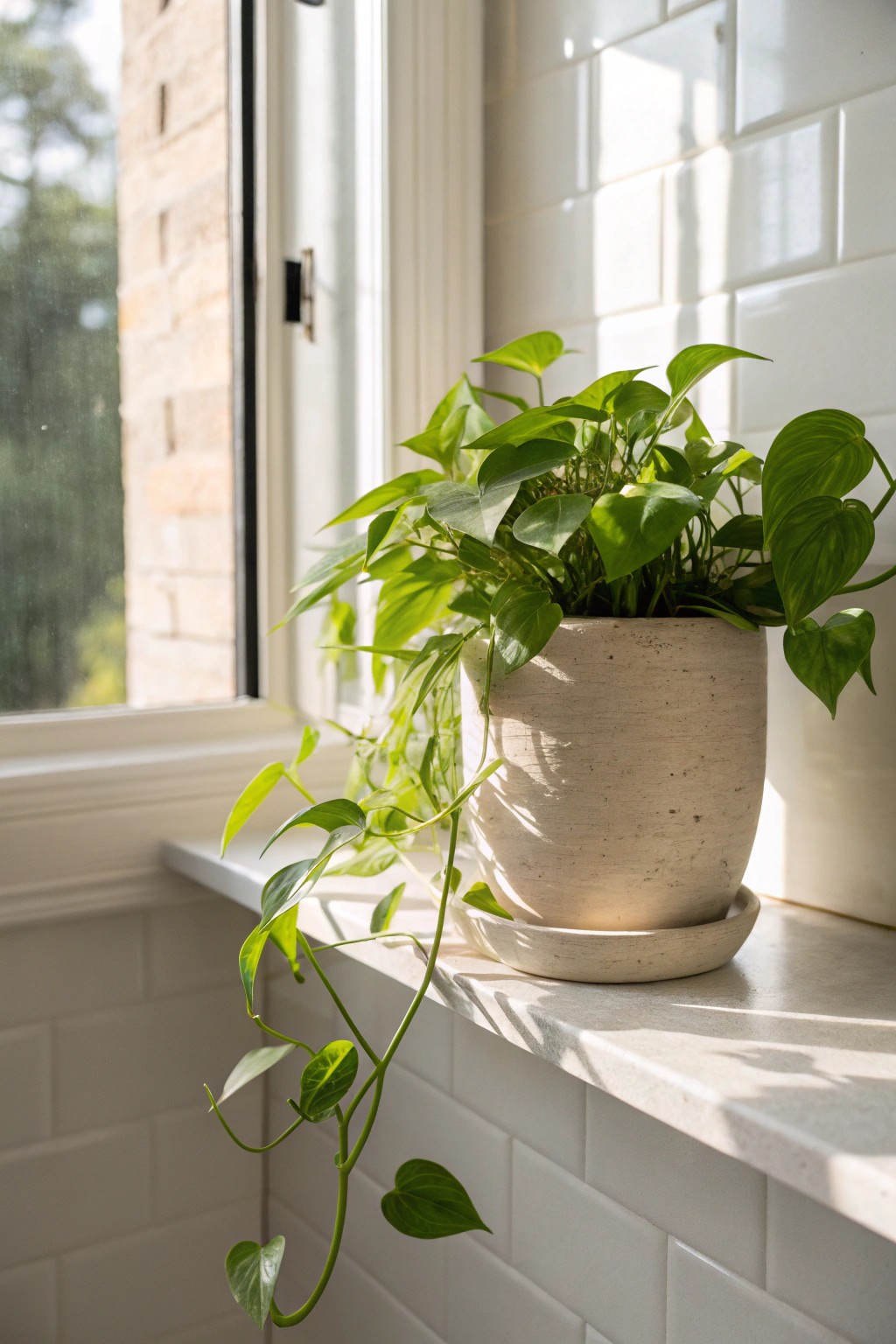 Bring vitality to your small bathroom with a touch of greenery.