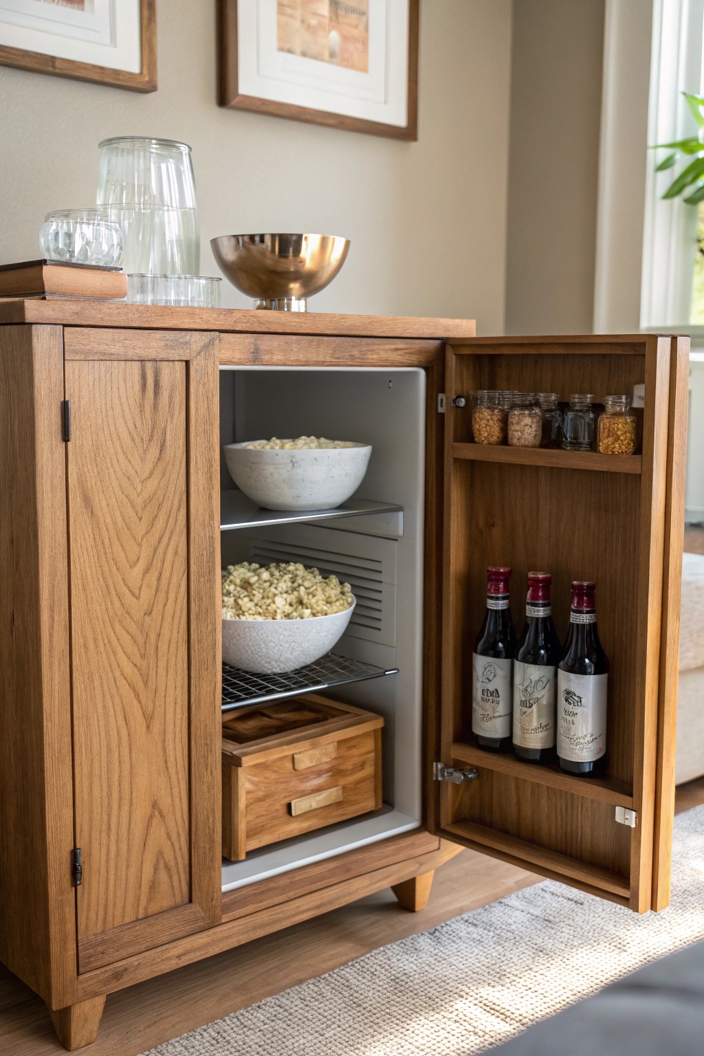 Chic snack station: Effortless movie night indulgence, beautifully within reach.