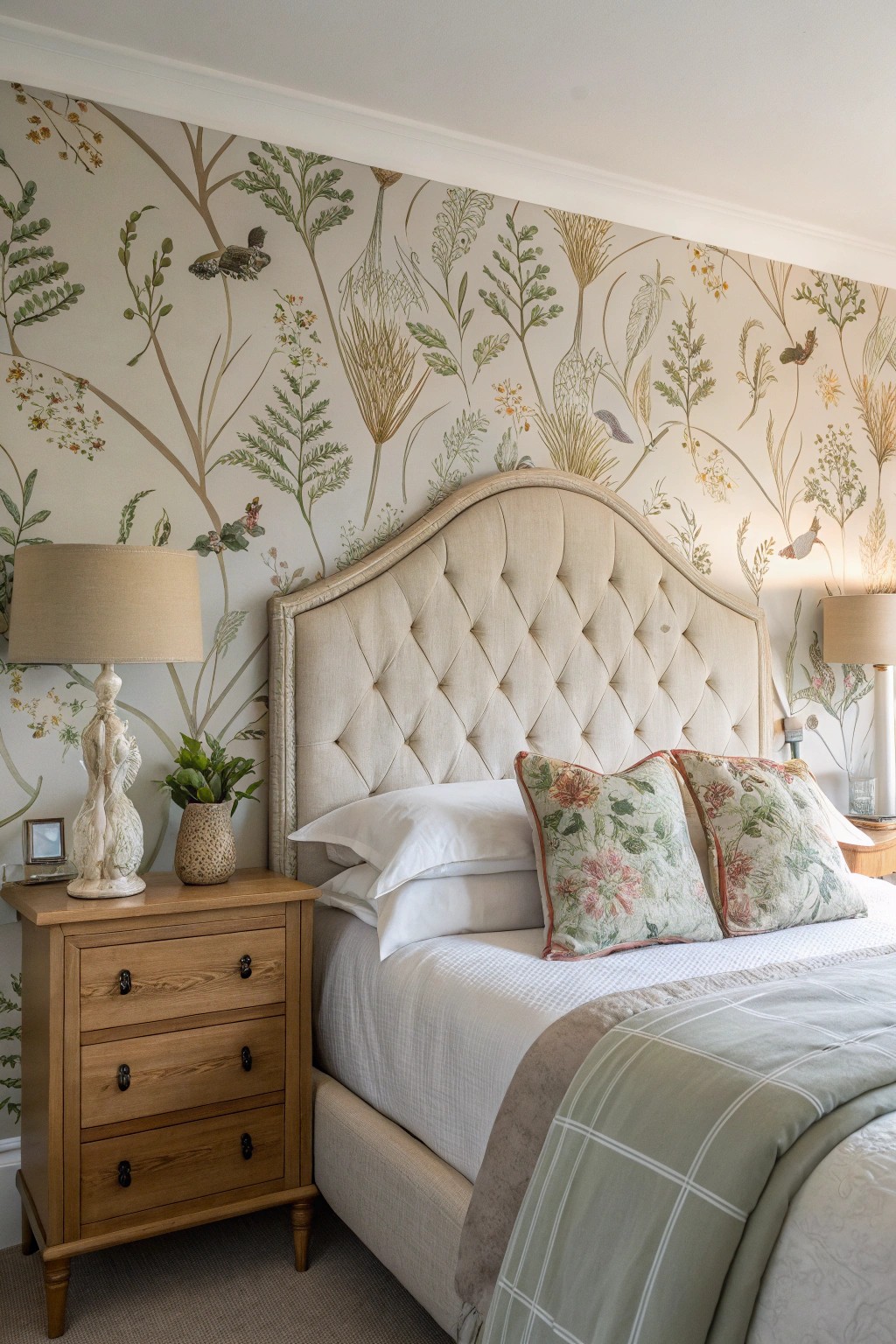Wrap your space in pattern: a serene, unified look for small bedrooms.