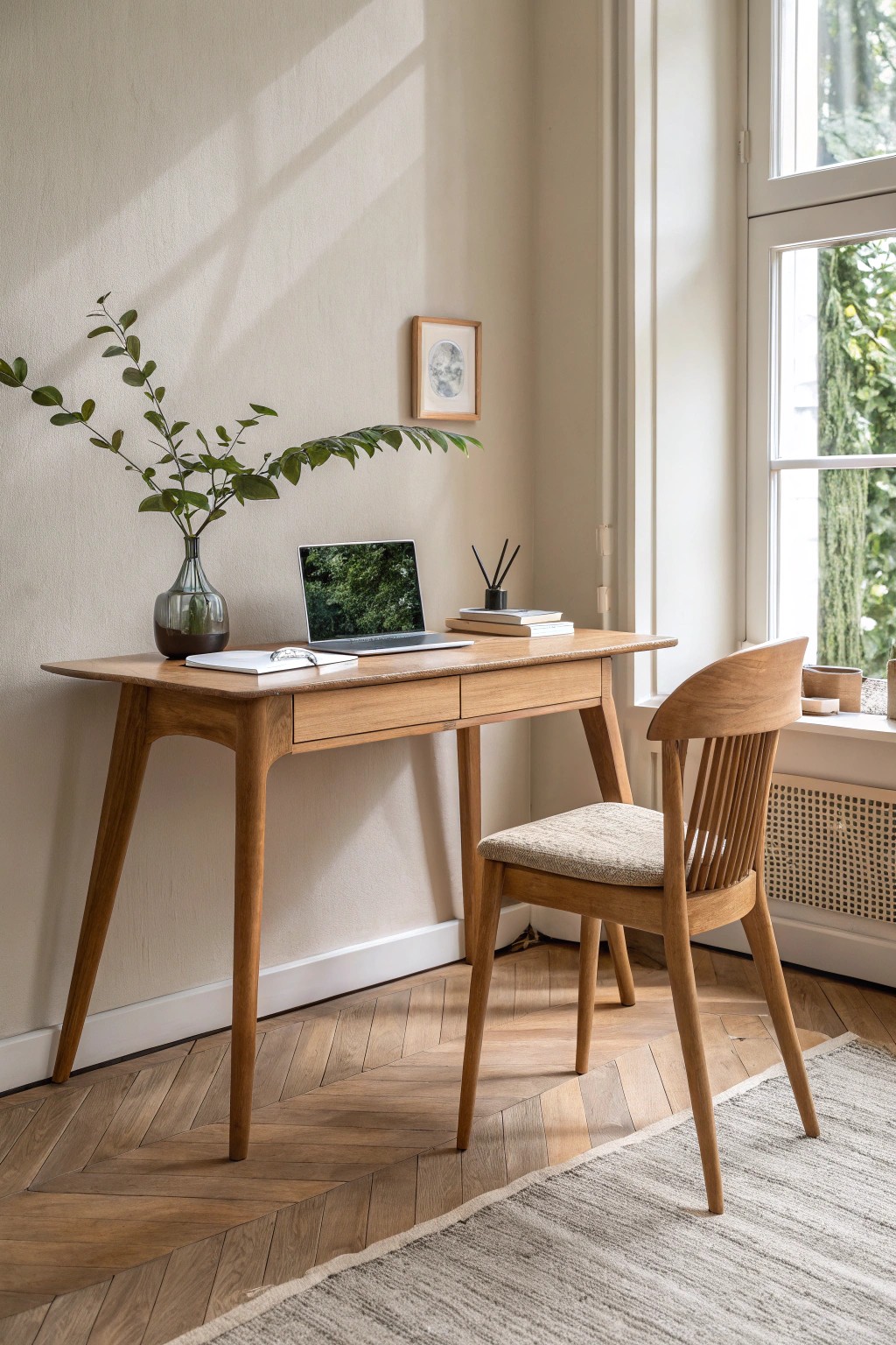 Let your workspace breathe—choose furniture with exposed legs for a lighter, airier office feel.