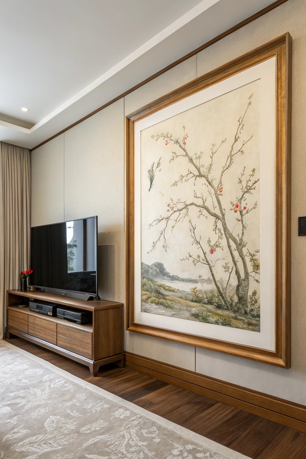 Effortless style: Hide your TV behind stunning artwork for a seamless, sophisticated look.