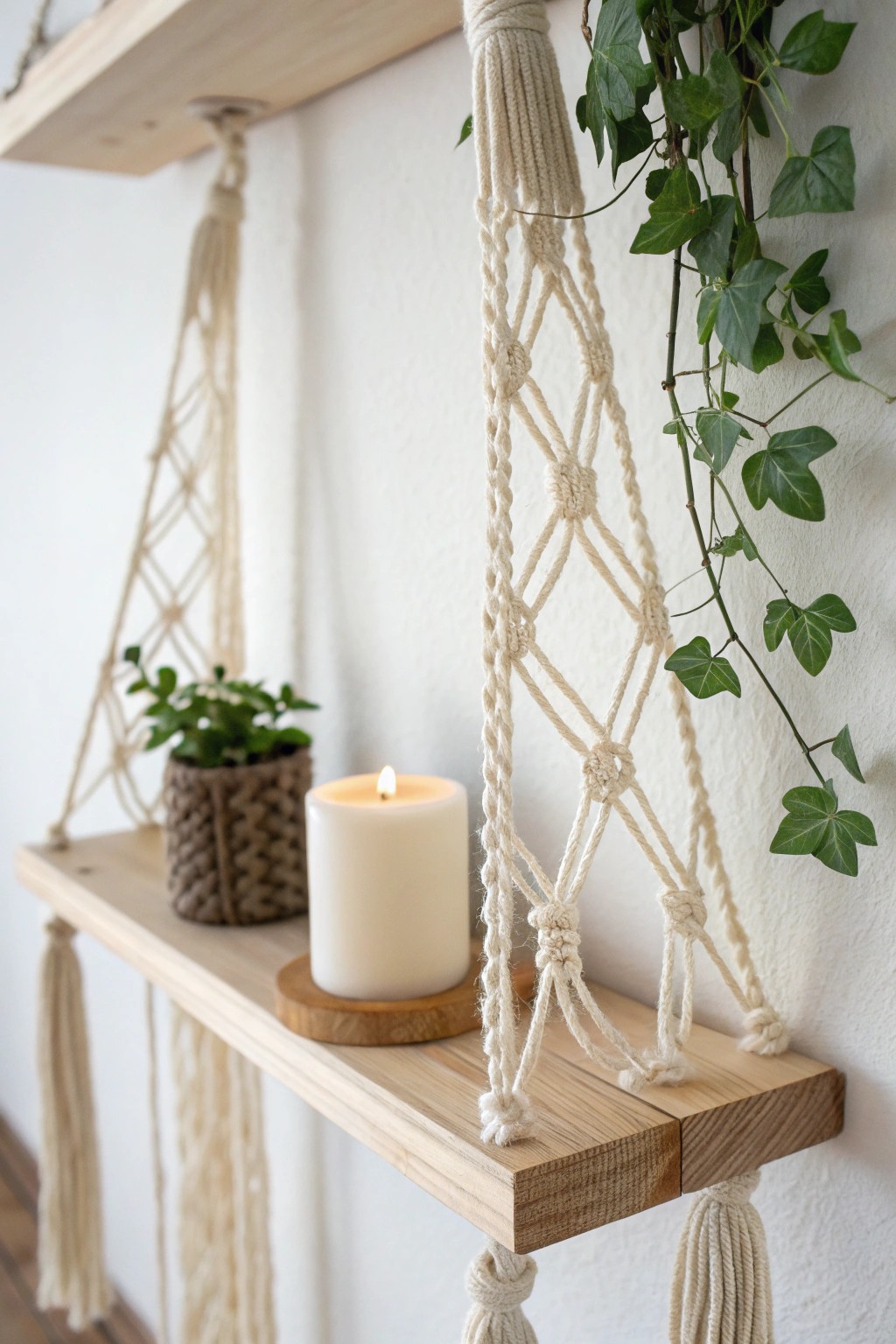 Elevate your space with a boho-chic macramé hanging shelf—where artistry meets simplicity.