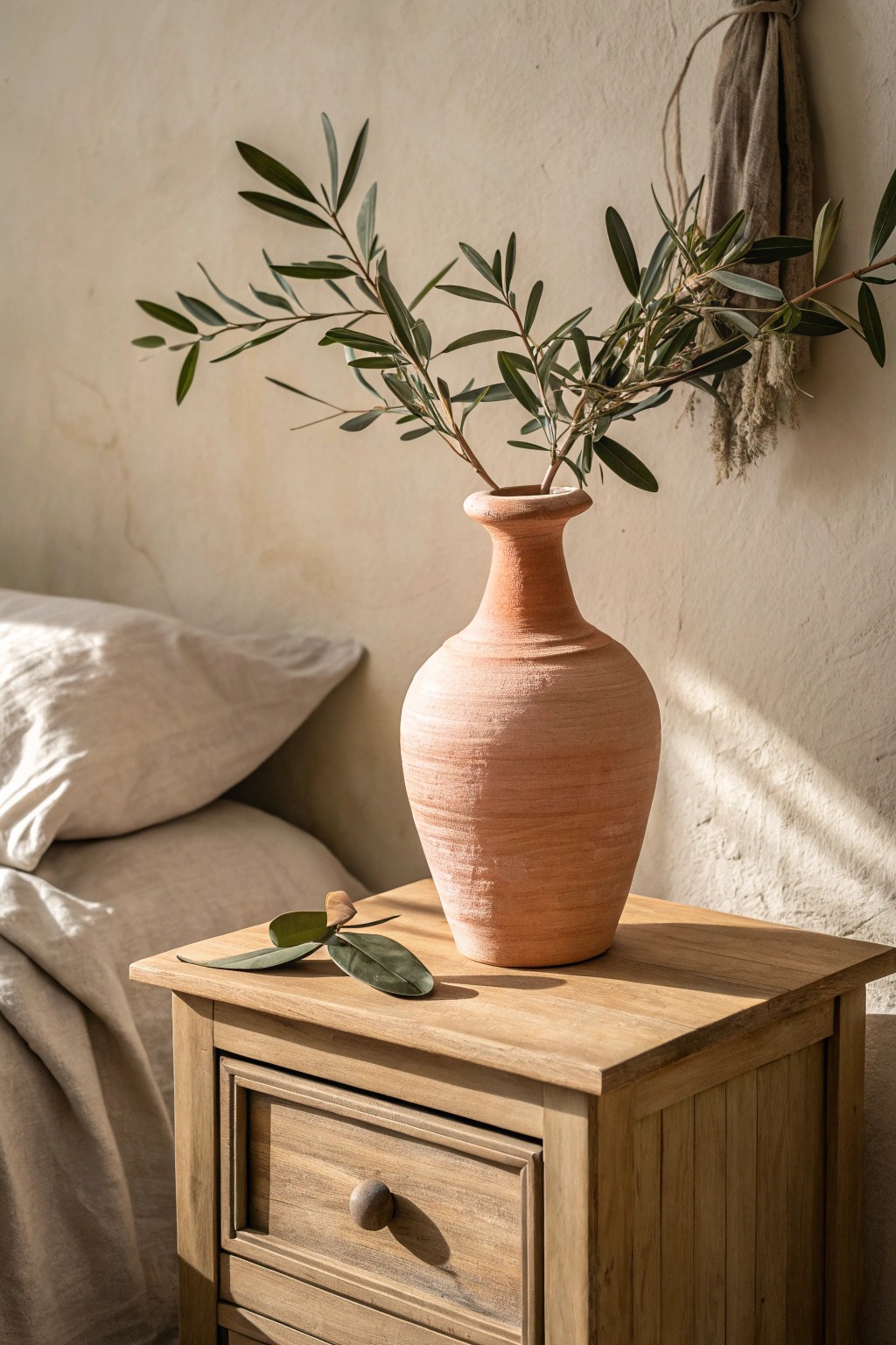 Serene beauty: earthy tones meet natural craftsmanship for a tranquil bedroom vibe.