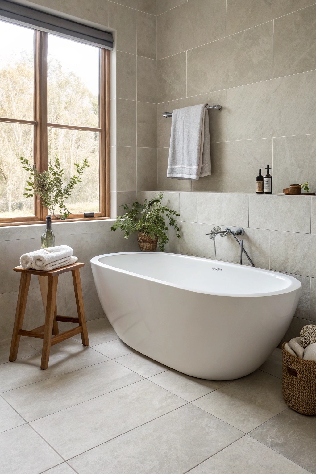 Elevate your bath space with seamless large-format tiles.