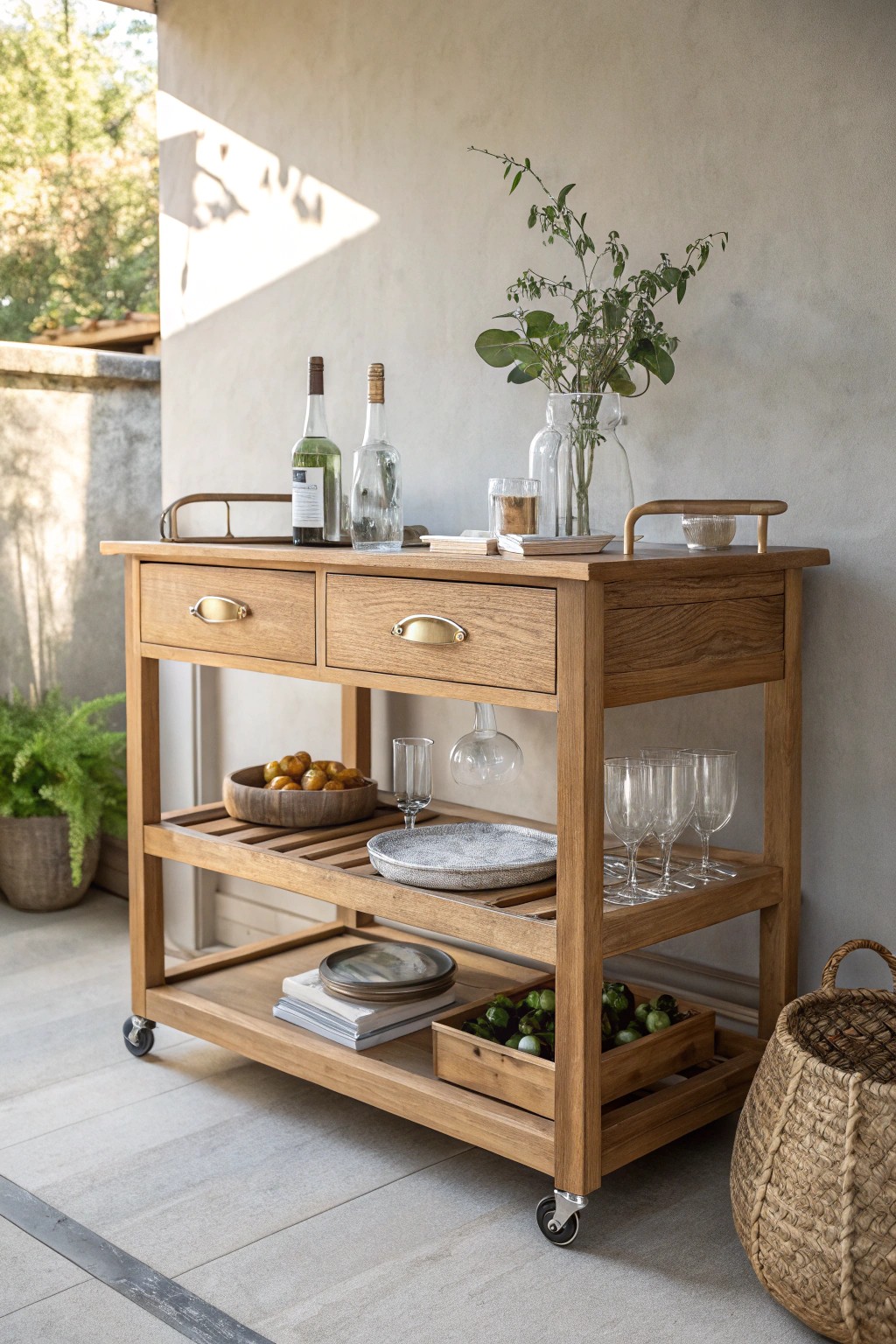 Effortless entertaining: a pull-out serving cart transforms your butler pantry into the perfect party station.
