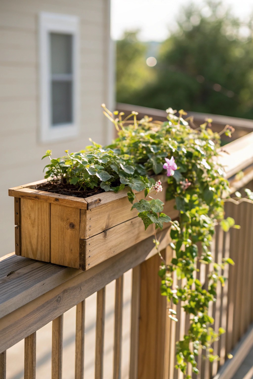 Transform your deck railing with a handcrafted planter box for a touch of living beauty.