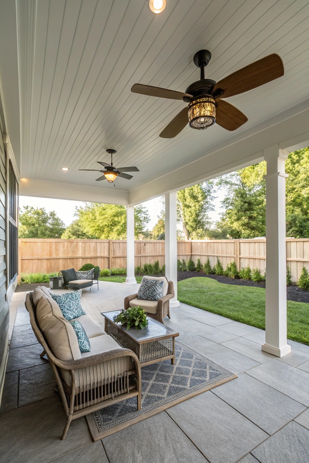 Ceiling fans keep your covered porch breezy and cool.