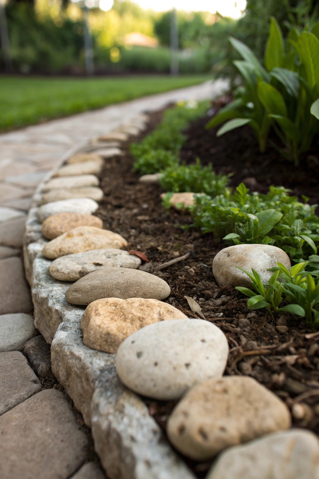 Elevate your curb appeal with elegant stone edging for a tidy, natural finish.