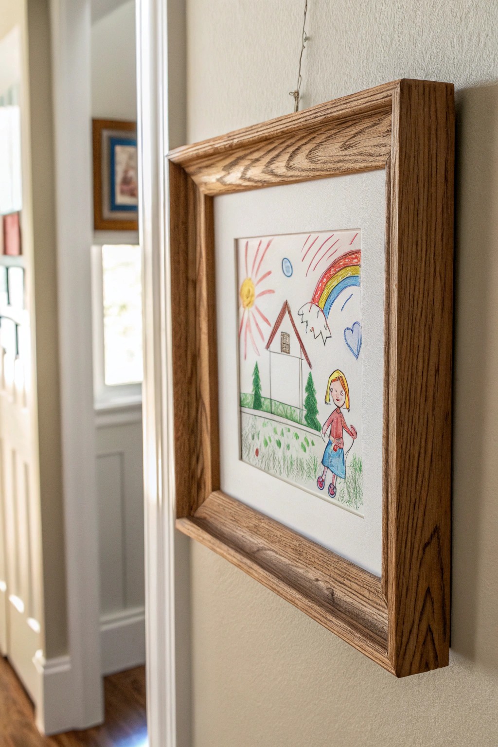 Celebrate creativity: Display your child’s artwork in a beautiful handcrafted frame for a personal family picture wall.