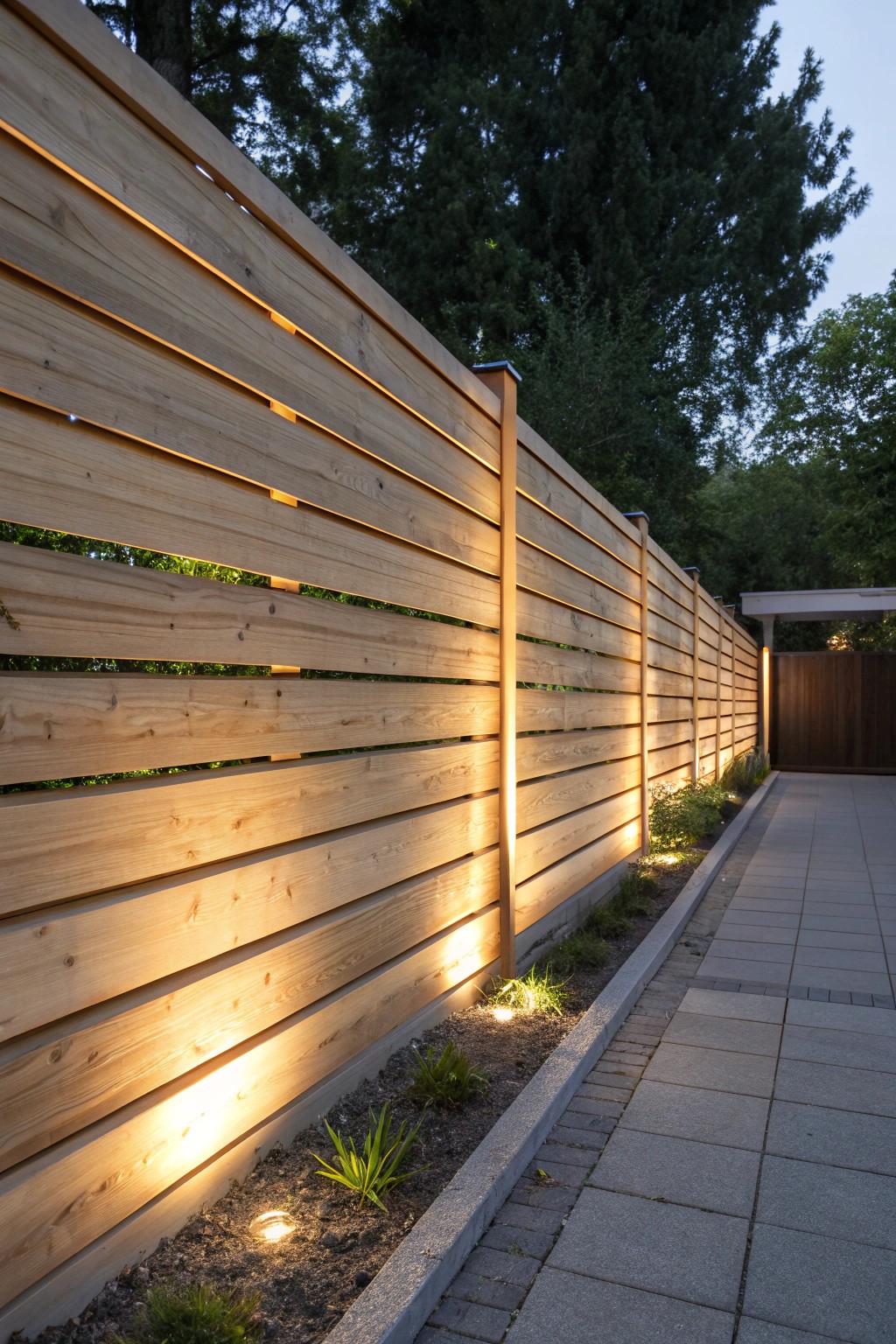 Transform your evenings with a handcrafted horizontal fence aglow with integrated LED lighting.