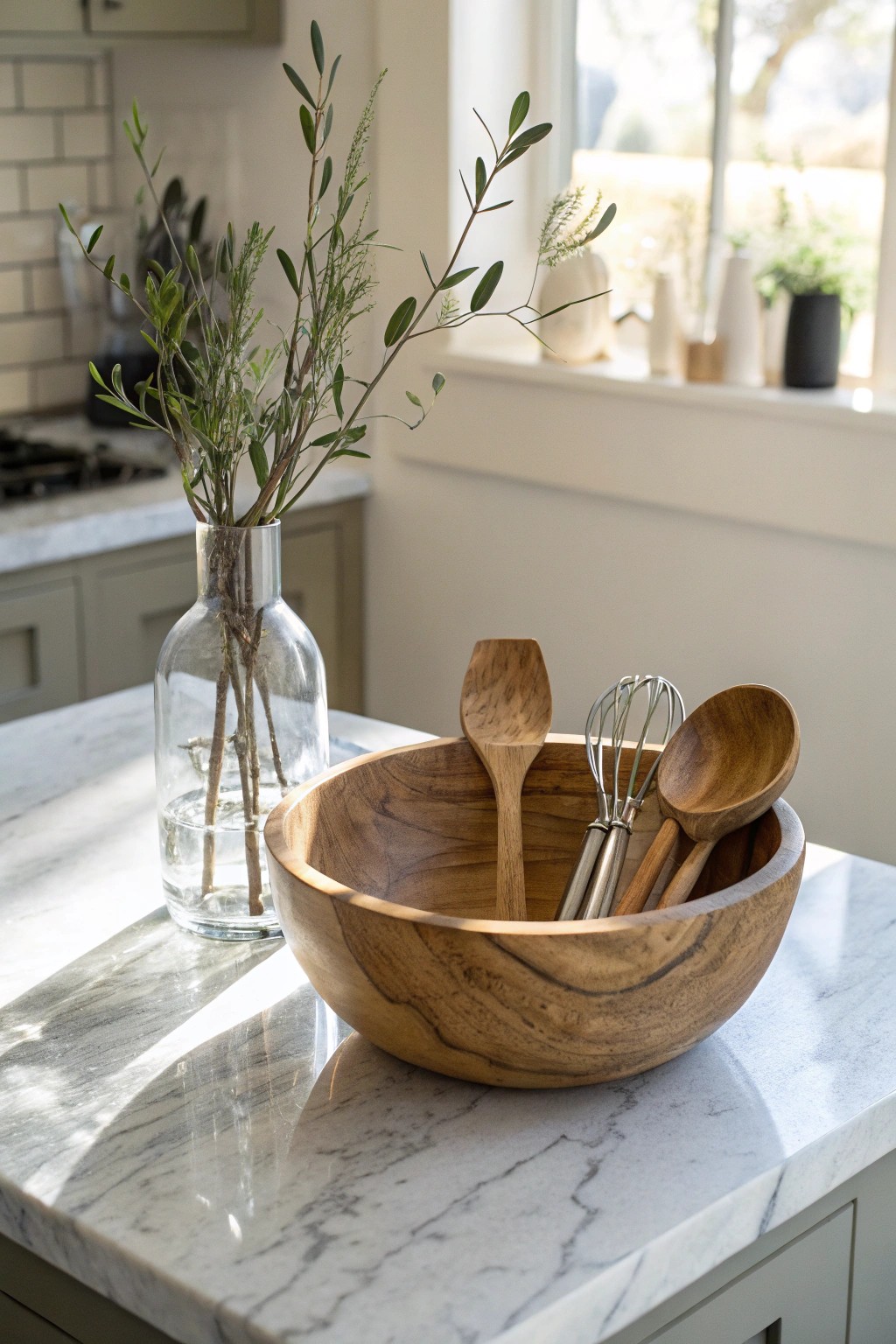 Layered textures: elevate your kitchen island with a mix of wood, glass, and metal.