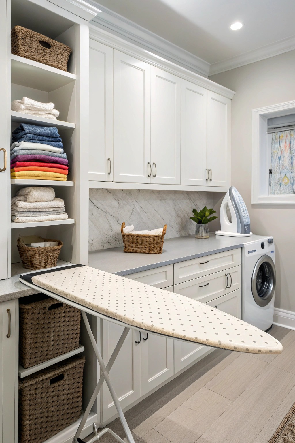 Pull-out ironing boards offer convenience without taking up floor space.